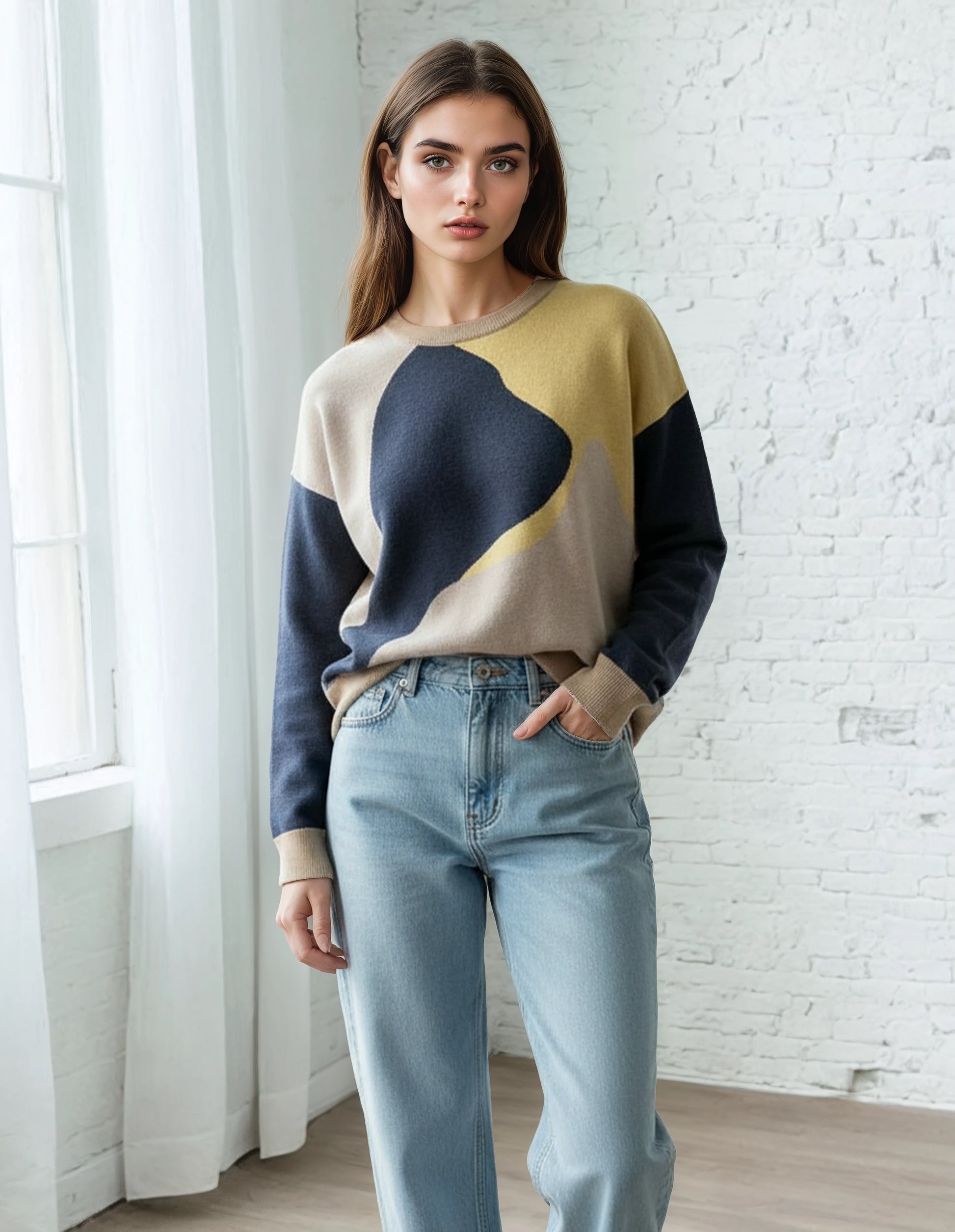 Relaxed fit knitted crew neck sweater